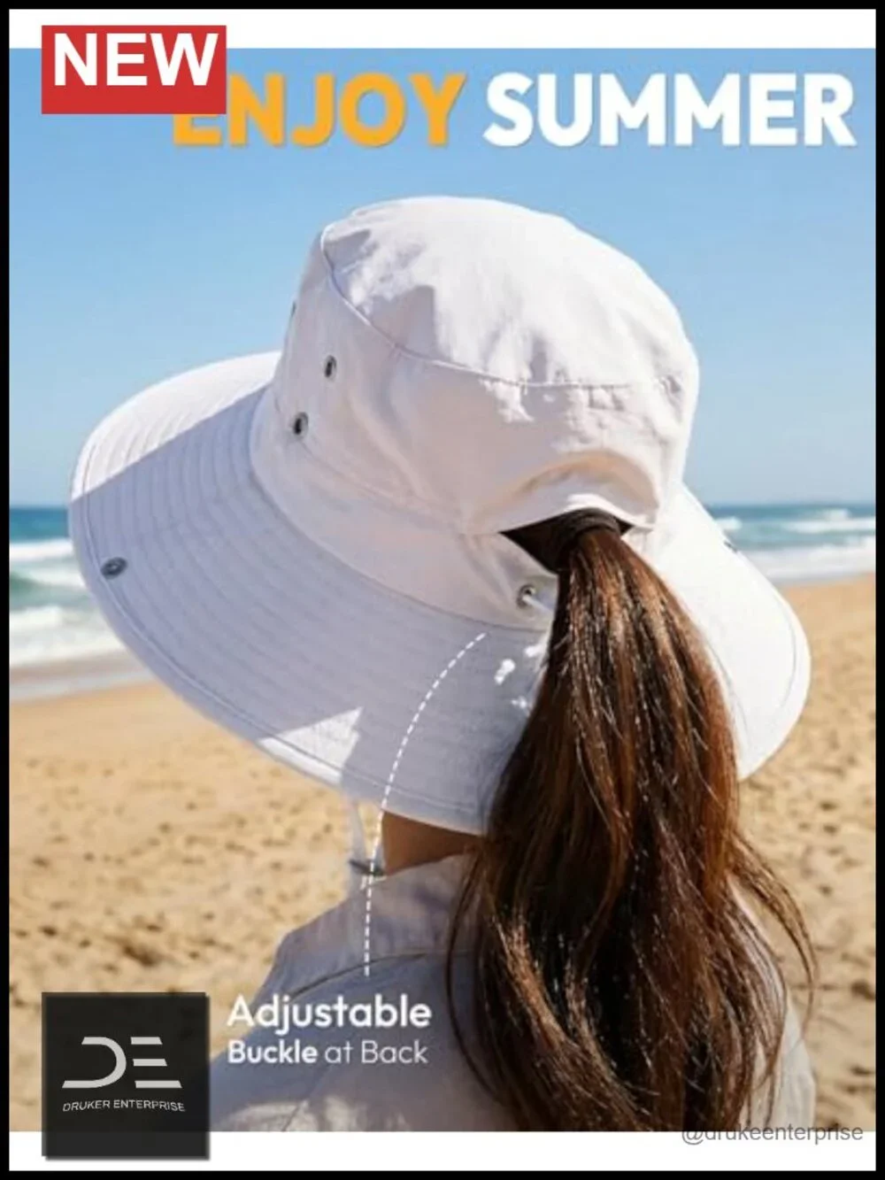 Wide Brim Bucket Hat with Ponytail Hole UPF 50+ Sun Protection for Hiking